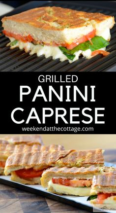 grilled panini caprese on a grill with text overlay