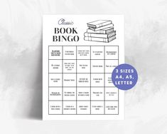 a printable book bingo game with the words, 3 sizes a4 a4 letter