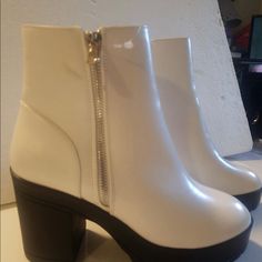 French Connection Women Boots. Style Fc Jasmine. Upper Material Vegan Leather. Sole Material Rubber. Size 8 White Ankle-high Platform Boots For Fall, Trendy White High-top Heeled Boots, Trendy White Faux Leather Heeled Boots, White Synthetic Boots With Round Toe, White Platform Ankle Boots With Zipper, Trendy White Platform Boots With Reinforced Heel, White Ankle Platform Boots With Zipper, White Ankle Platform Boots With Zipper Closure, White Platform Heels Ankle-high