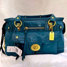 Nwt Coach Hampton Lindsay Vintage Leather Satchel Bag Slate Blue/Teal 12475 Blue Coach, Coach Satchel, Satchel Tote Bag, Leather Satchel Handbags, Croc Leather, Satchel Tote, Leather Satchel Bag, Crossbody Messenger Bag, Satchel Purse