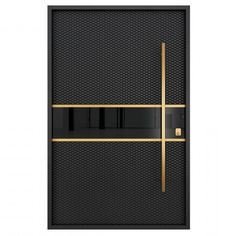 a black and gold door with two bars on the bottom, and one bar in the middle