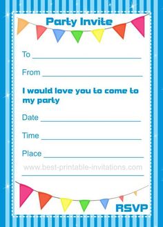 Birthday Invitations, Printable Party Invites for Kids. Choose from a wide range of free invtations - no registration needed.