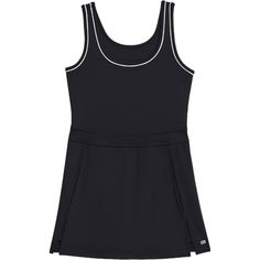 Inspired by the ultimate court sport, the Martina Dress is the perfect piece for your next game. Super soft Rigor fabric, stylish piping and built-in support. Scoop front and back neckline. BEST FOR: Running, court sports, spin class, cycling, gym workouts, court sports and other high impact workouts. Scoop front and back tennis dress Side slits and built-in short Smooth chafe-free flatlock seams Piping detail Form fitting, true to size Inner short: 2" INSEAM Imported | SPLITS59 | Women's Martin Casual Black Tennis Dress, Fitted Black Tennis Dress, Sporty Sleeveless Black Tennis Dress, Black Sporty Tennis Dress, Black Sporty Tennis Dress For Summer, Sporty Black Tennis Dress For Summer, Black Tennis Dress For Sports, Black Summer Tennis Dress, Sporty Fitted Tennis Dress With Contrast Trim