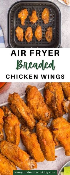 air fryer breaded chicken wings with celery on the side