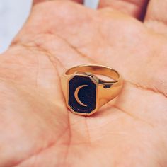 Celestial crescent moon brass ring in both men and women's sizing. A crescent moon symbolizes a time of transition, creating a reminder of its ever-changing ways. Available in Sterling Silver https://etsy.me/2RVh9N5 Ring Size Available in all sizes. Please be sure to find your exact ring size for the finger you want before ordering. See image chart above or you can use the chart on my website as a guide - https://jewelrylab.co/pages/ring-sizing-tips A note about brass jewelry and oxidization: Ve Spiritual Crescent Moon Charm Ring, Symbolic Crescent Moon Phase Rings, Mystical Moon-shaped Gold Rings, Mystical Crescent Rings With Sun And Moon Design, Mystical Gold Rings With Sun And Moon Design, Celestial Gold Crescent Rings, Spiritual Moon Shaped Gold Ring, Spiritual Gold Moon Shaped Ring, Celestial Crescent Gold Rings