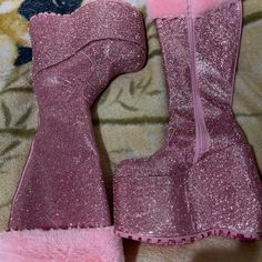 Pink Man Made Materials 5.5" Heel 3.75" Platform Sugar Thrillz Cloud Nine Rhinestone Platform Boots Cuz Youre The Cutest Doll In Heaven, Babe! These Knee High Platform Boots Have Sparkling Rhinestones All Over, Faux Fur Trim, And Side Zip Closures. Brand New! Never Worn. Bought For A Bratz Costume But Went With Different Shoes. Does Not Come In Original Box/Wrapping. Smoke Free/Pet Free House. These Run True To Size, Im A 5.5 And These Are A 6 And They Feel Like A True 6. Please Note These May N Bratz Costume, Pink Fur Boots, Fur Boots Outfit, Platform Boots Outfit, Pink Man, High Platform Boots, Knee High Platform Boots, Box Wrapping, Punk Dress