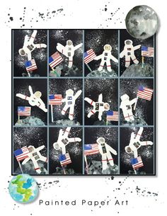 an image of astronauts in space with american flags