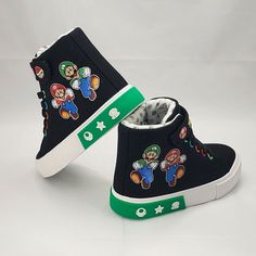 Step up your kid's shoe game with these NINTENDO Super Mario high-top sneakers! These official licensed sneakers feature a black color and a Super Mario Nintendo theme, perfect for any young gamer. With a US shoe size of 11, they are suitable for various activities such as tennis, basketball, and even cheerleading. These versatile sneakers are perfect for all seasons, including summer, fall, and spring. They are great for school, gym, or just walking around. Designed for both boys and girls, these NINTENDO Super Mario high-top sneakers are a must-have for any young gamer who wants to show their love for the iconic video game character. Super Mario Nintendo, Versatile Sneakers, Video Game Character, School Gym, Mario Nintendo, Video Game Characters, Shoe Game, Game Character, Super Mario