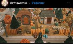 an animated city with lots of trees and houses on it's sides, along with the words slowtownswp