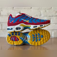 Nike Air Max Plus Se Running Club Spider-Man Men Sizes 9.5 And 13 Blue Red Dc9332-600 New Blue Low-top Custom Sneakers With Red Sole, Blue Sneakers With Red Sole And Round Toe, Nike Red Running Shoes With Abzorb Midsole, Custom Red Leather Sneakers With Air Cushioning, Blue Sneakers With Red Sole For Sports, Nike Vision, Spiderman Man, Shoes Nike Air, Running Club