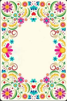 a colorful frame with flowers and hearts on it