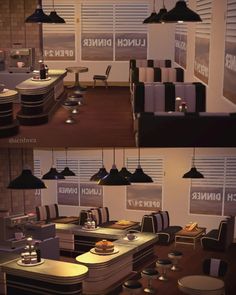 Acnh diner Acnh Dinner Ideas, Acnh Hhp Restaurant Ideas, Diner Animal Crossing, Acnh Diner, Acnh Island Inspirations, Happy Home Paradise Ideas, Which Wallpaper, Acnh Build Ideas, Animal Crossing Interior