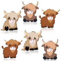 an image of a set of cute animals with big horns on white backgrouns