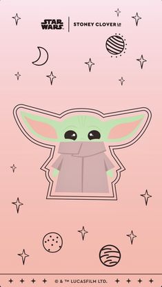 the baby yoda sticker is shown on a pink background