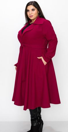 Plus size women’s winter coat Elegant Long Sleeve Wool Coat For Fall, Elegant Long Sleeve Burgundy Blazer, Elegant Burgundy Outerwear For Work, Elegant Long Sleeve Solid Color Outerwear, Burgundy Long Sleeve Outerwear For Work, Elegant Burgundy Blazer For Winter, Elegant Double-breasted Wool Coat, Elegant Burgundy Single-breasted Outerwear, Elegant Burgundy Long Coat