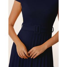 This dress can be a perfect addition to almost any outfit for daily wear, great for work, meetings, weddings, offices, businesses, parties, cocktails, casual, everyday dressing, etc. Pair with flat shoes or high heels for an elegant office look. Comfortable and versatile, this dress is perfect on its own or as a layer under a blazer. Classic Blue Midi Dress For Party, Formal Fitted Solid Color Midi Dress, Elegant Blue Midi Dress For Office Wear, Elegant Navy Pleated Dress, Elegant Solid Color Midi Dress For Work, Navy Fitted Midi Dress For Formal Occasions, Formal Fitted Navy Midi Dress, Elegant Navy A-line Midi Dress, Navy A-line Midi Dress For Formal Occasions