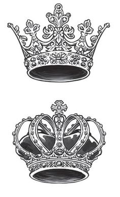 two crowns are shown in black and white