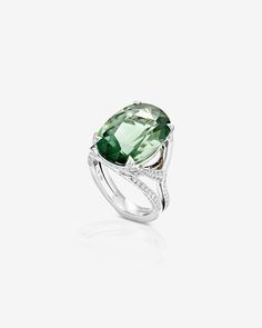 Featuring a large green tourmaline central stone set in 18ct white gold, the Thorn Cocktail Ring is finished with fine white diamond pavé. Style Code: WR1127 Unsure on your ring size, please use our ring sizer. Stephen Webster, Natural Edge, Ring Sizer, Green Tourmaline, Fine Jewellery, Cocktail Ring, Stone Settings, Cocktail Rings, Pave Diamonds