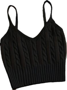 Fitted Knitted V-neck Tank Top, Black Ribbed Sleeveless Camisole, Trendy Black Sleeveless Knit Top, Black Knit Sleeveless Tank Top, Black Sleeveless Knit Tank Top, Knitted Fitted Sleeveless Crop Top, Black Sleeveless Knitted Top, Fitted Knitted Sleeveless Crop Top, Chic Sleeveless Knitted Crop Top