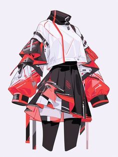 a drawing of a woman's outfit with red and black accents