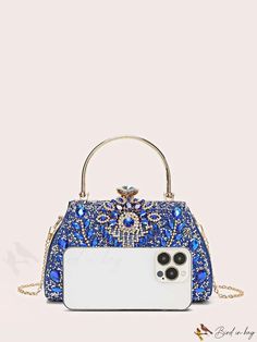 BirdinBag - Rhinestone-Embellished Box Bag, Elegant Purse for Special Occasions: Weddings, Proms, and Parties Blue Rhinestone Evening Bag For Weddings, Formal Handheld Crystal Bag, Formal Crystal Handheld Bag, Elegant Purse, Bridal Purse, Bag Elegant, Rhinestone Chain, Box Bag, Prom Party