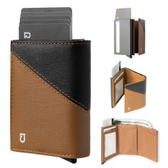 Sophisticated Italian Leather Wallet Dimension: 3.7 x 2.8 x 1 in (9.5 x 7.2 x 2.5 cm) Magnetic Closure Material: Italian Vegetable Tanned Full-grain Saffiano Leather; Anodized Aluminum Type: Trifold Wallet with Popup Card Holder (up to 6 cards) (bottom slider) 5 extra card slots, ID windows for ID card or license, banknotes compartment (up to 15 notes) Brand: Jenoss Packaging: Luxury box & paper wrap Patented card mechanism for easy access Premium LWG hides Sustainable: Certified B Corp, LWG gol Modern Luxury Brown Trifold Wallet, Modern Rectangular Wallets With Gold-tone Hardware, Smart Wallet, Luxury Leather-lined Trifold Wallet For Formal Occasions, Brown Travel Wallet, Rectangular, Luxury Black Wallets With Gold-tone Hardware, Gold Rate, Trifold Wallet, Super Sale