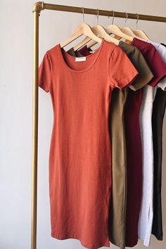 You deserve the divine comfort offered by this casual midi dress! The soft, lightweight, and stretchy material is nice to wear in the warmer season. The slightly fitted cut will follow along your curves. Pair it with a denim jacket and sneakers for the perfect casual look! Casual Midi Dress, Orange Fits, Fitted Midi Dress, Midi Dress Casual, Rust Orange, The Divine, You Deserve, Athens, Stretchy Material