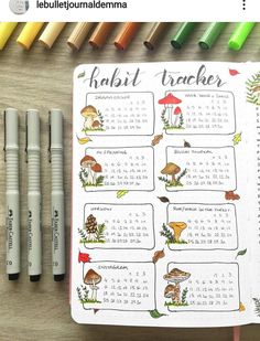 Mushroom Journal Theme, Mushroom Habit Tracker, Bujo Fairy Theme, Mushroom Bullet Journal Theme, Cottagecore Bullet Journal, Mushroom Bujo, Trackers For Bullet Journal, Mushroom Bullet Journal, Mushroom Calendar