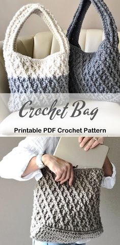 the crochet bag is made with two different types of yarn, and it has a