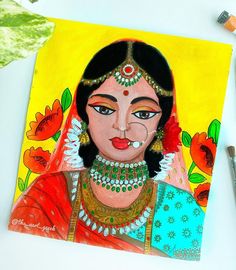 Kulo Designs, Potrate Painting, Indian Bride Painting, Bride Painting, Neon Portrait, Colourful Paintings, Rajasthani Painting, Rajasthani Art, Boho Art Drawings