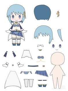 paper doll with blue hair and dress