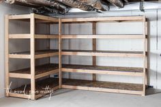 an empty storage room with lots of shelves