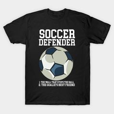 a soccer ball with the words soccer defender in white and blue on it's front