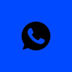 a blue background with a black phone in the center and an empty speech bubble above it