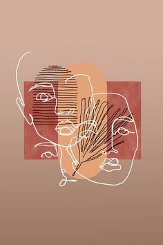 an abstract painting with lines and shapes in the shape of two people's faces