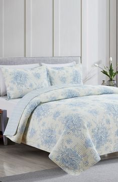 Illustrations of delicate botanical blooms bring contemporary charm to this quilt set that's cut from pure cotton for a comfortable feel. Includes quilt and two shams (one sham for twin)
 100% cotton Machine wash, tumble dry Imported Blue Floral Bedding, Cotton Quilt Set, Floral Bedding, Quilt Set, Quilt Sets, Cotton Quilts, Blue Floral, Pure Cotton, Nordstrom Rack