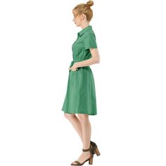 The casual, elegant look of this pretty dress will keep you looking great all the time. The short-sleeve shirt dress is cut with a relaxed silhouette and features a drawstring to cinch in the waist and plenty of practical pockets. Pair it with ankle boots or heels for a chic silhouette. Perfect for spring, summer, and autumn, and it is also suitable for any occasion. Casual Half Sleeve Shirt Dress, Green Short Sleeve Shirt Dress For Summer, Green Knee-length Casual Shirt Dress, Casual Short Sleeve Dress For Spring Daywear, Casual Green Knee-length Shirt Dress, Casual Solid Short Sleeve Dress For Spring, Casual Shirt Dress With Short Sleeves, Cotton Short Sleeve Dress For Day Out, Casual Solid Shirt Dress With Short Sleeves