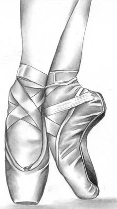 a pencil drawing of a ballerina's shoe with the bottom part tied up