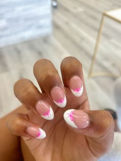 French Tip Nails With Pink Design, Cute Nail Natural, Bow Nail Inspo Almond, Pink Bow Nails Acrylic, From French Tip, Nails Design With Bows, Cute Nail French Tips, Super Cute Nail Ideas, Full Color Nail Ideas