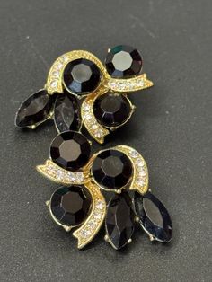 Large Vintage gold tone black & clear diamanté paste cluster crystal stud earrings 4cm Crystal Stud Earrings, Jewelry Earrings Studs, Vintage Gold, Halloween Shopping, Etsy Earrings, Gold Tones, Jewelry Earrings, Accessory Gift, Gift Card