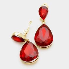 Red Crystal Double Teardrop Gold Clip-On Earrings by Miro Crystal CollectionItem: Clip-On EarringsBrand: Miro Crystal Collection Size: .75" x 1.75" (Inches) Color: Red, Gold Metal: Alloy, Lead & Nickle Free Material: Crystal Theme: Evening, Bridal, Prom, Pageant All Measurements Are Approximate. Sold As One Pair Of Earrings Red Earrings Dangle, Patriotic Jewelry, Teardrop Dangle Earrings, Gold Clips, Red Earrings, Red Rhinestone, Red Crystals, Crystal Collection, Best Christmas Gifts