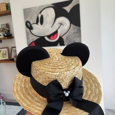 Canotier Straw Hat With Mickey Pearl Bow - Etsy Pearl Bow, Disneyland Trip, Wool Berets, Wedding Hats, Straw Hat, Disneyland, Straw, Pom Pom, Spain