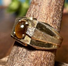 Esp 18k HGE Mens Ring Tigers Eye Rhinestone Yellow Gold Vintage Retro Jewelry  | eBay Ring Stones, Antique Jewelry Rings, Retro Jewelry, Mens Ring, Tiger Eye Stone, Eye Stone, Gold Plated Rings, Tigers Eye, Vintage Watches