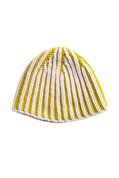 a yellow and white striped hat on a white background