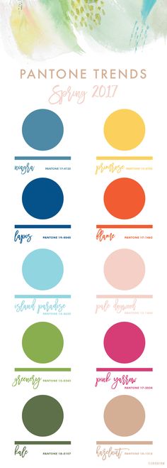 the pantone trend for spring and summer is shown in this color chart with different colors