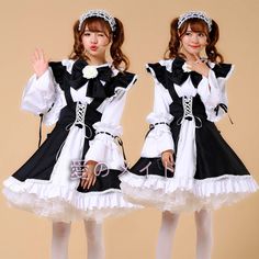 Black Cosplay Maid Dress Lolita Costume for Women Condition: Brand NewColor: 8 ColorsSize: S-3XLMaterial: Cotton and PolyesterSleeves: Long sleevesIncluded:   Dress+Apron+Bowtie+Flower+Sleeve Accessory Maid Clothing, Maid Cosplay, Japanese Dress, Womens Dress Suits, Maid Outfit, Woman Suit Fashion, Anime Dress, Maid Dress, Cosplay Dress