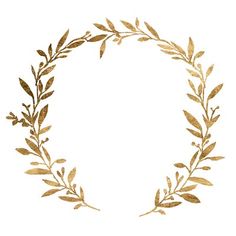 a gold wreath with leaves on white background