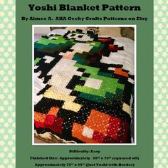 the cover of yoshi blanket pattern, with an image of a cat on it