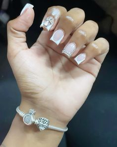 Nail Ideas Black Women Short, Senior Portraits Nails, White Nails Short Square, Xs Nails, Birthday Nail, Girly Acrylic, Graduation Nails, Acrylic Nail Set, Duck Nails