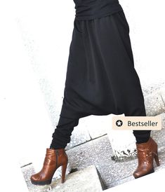 Women Harem Pants, Drop Crotch Pants, Women Black Pants Loose Casual black Drop Crotch Harem Pants, Extravagant black Pants. Incredibly comfortable wide pants, suitable for everyday use. Suitable for the all seasons. Complete your Look:  https://etsy.me/3otZOLp SIZE & FIT: *Our Model is 5′6″ / 175 cm and wears size M. *Available Sizes: form XS up to 8XL *This product could be customized according to your measurements. *Please leave your requirements in the checkout. CARE Dry Cleaning  Machine Wa Black Harem Pants, Harem Jumpsuits, Drop Crotch Pants, Harem Pants Women, Older Women Fashion, Stylish Pants, Top Plus Size, Baggy Pants, Black Women Fashion